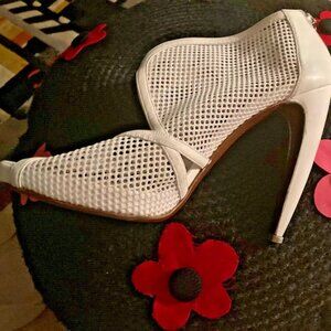 WALTER STEIGER CONVEX HEEL MESH LEATHER BOOT PLATFORM BACK ZIP HOT SEXY UNIQUE